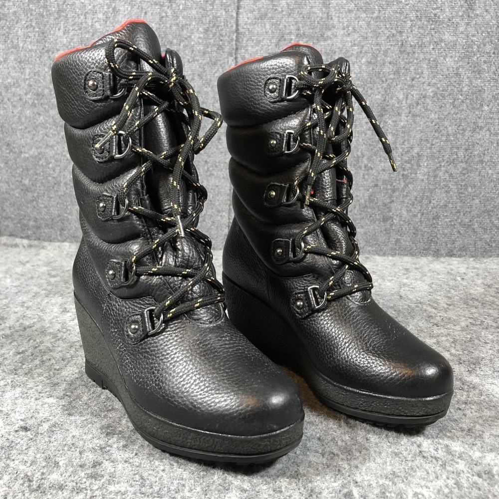 Cougar Winter Boots Womens US 7 Black Faux Leather Lace Up‎ Wedge Snow Insulated